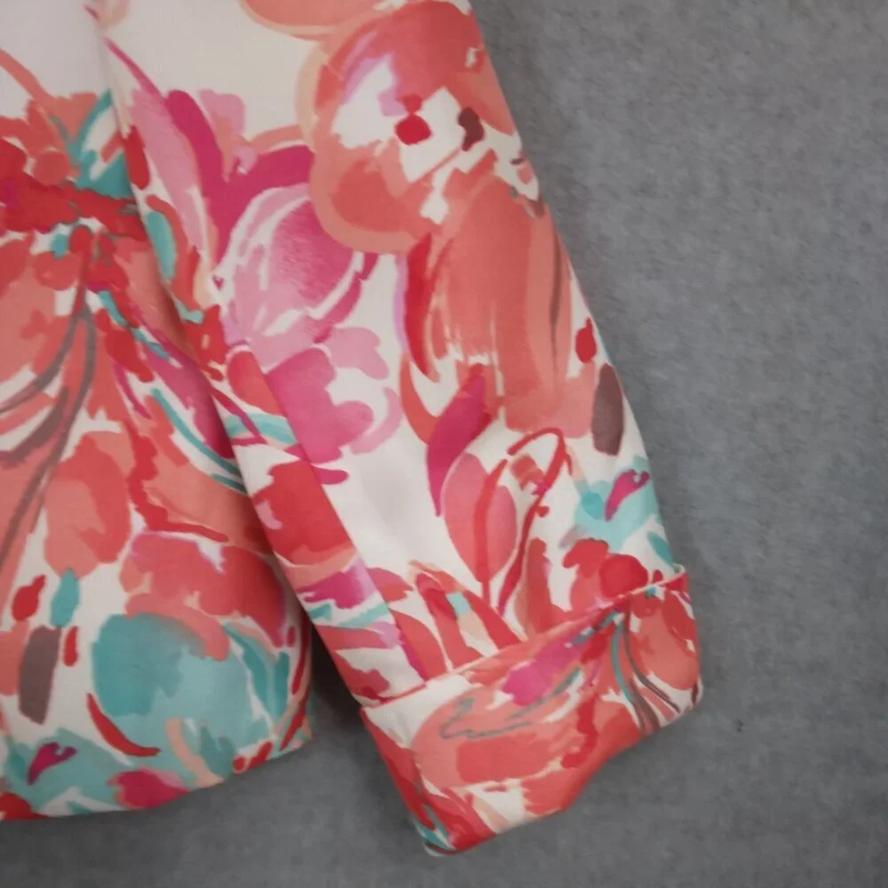 Le Suit | Multicolor Floral 3 Button Blazer Jacket Pink Coral Turquoise  | Sz 16 - Picture 4 of 10